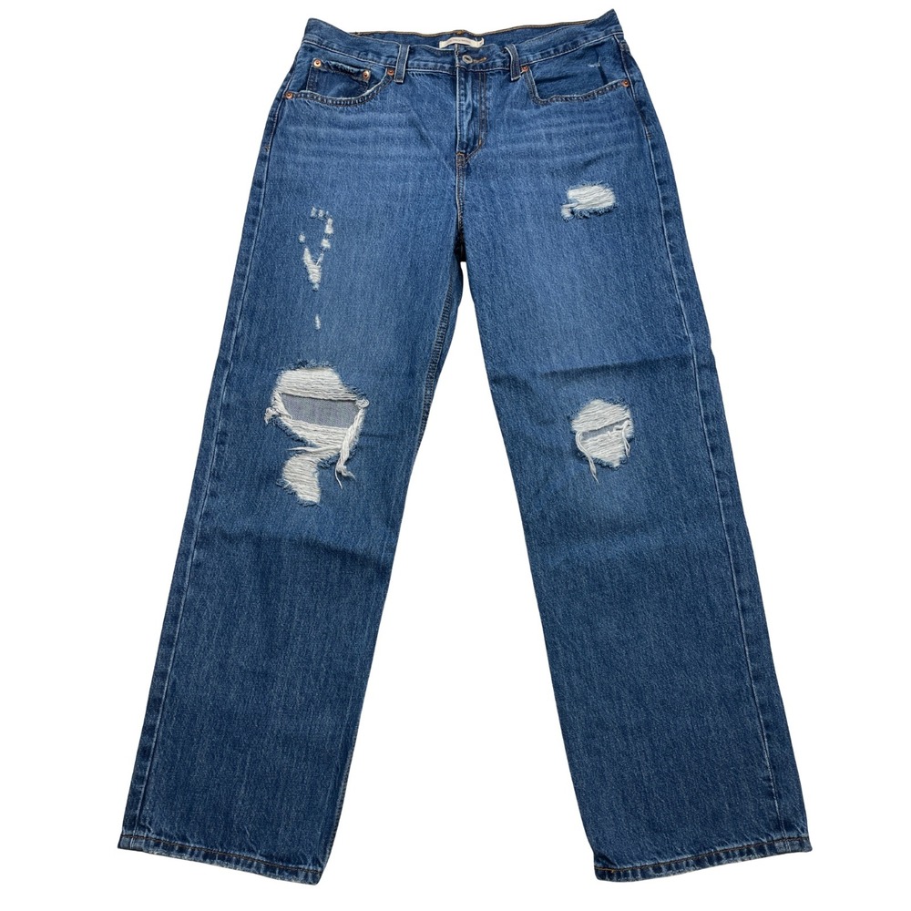 Levi's Womens Size 31 Low Pro Straight Mid-Rise Jeans Distressed Denim Med. Wash